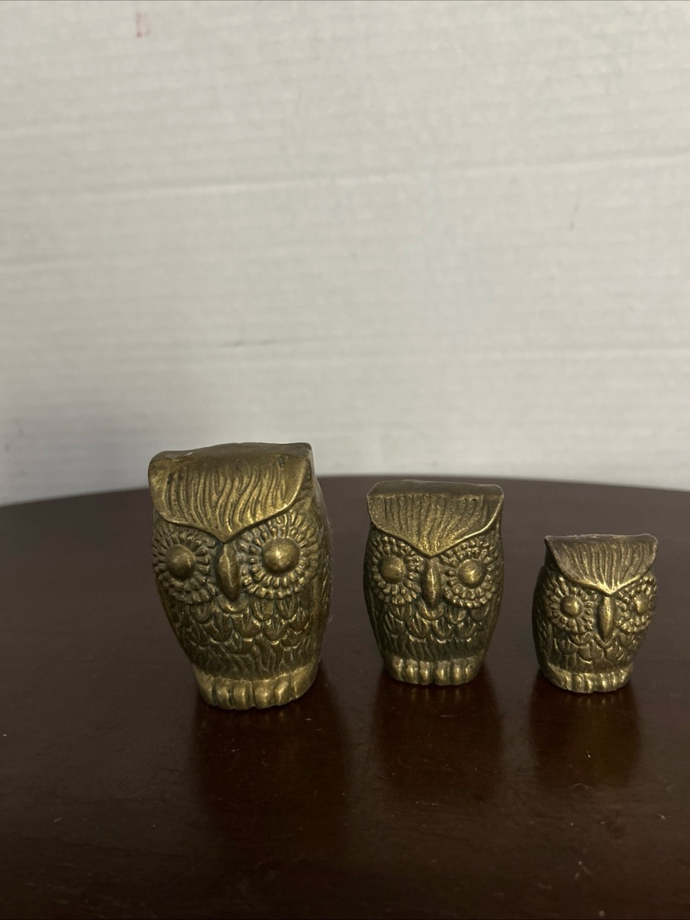MCM Decorative solid Brass Owl Figurine Trio - Gold Finish